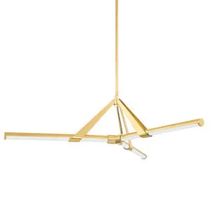 Jonas 3-Light Small Chandelier with aged brass finish and three elongated horizontal light bars in a geometric design