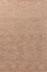 Hand-tufted wool rug with pinstripe pattern in terracotta and ivory tones, textured pile adding dimension