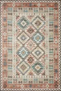 Zion Ivory Multi Rug with geometric diamond and tribal pattern in muted earth tones