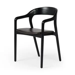 Amare dining armchair with black-finished solid ash frame and black top-grain leather seat in Scandinavian style