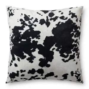 Square floor pillow with black and white spotted fur texture, soft and plush surface