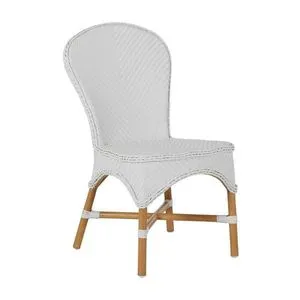 Savoy Side Chair with woven white seat and backrest, natural wood legs with white accents