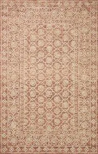 Cecelia Rust Natural Rug with hand-tufted wool pile featuring classic tone-on-tone traditional motif in rust and natural c...