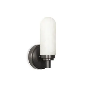 Salon Oil Rubbed Bronze Sconce with rounded natural alabaster globe on dark bronze circular backplate