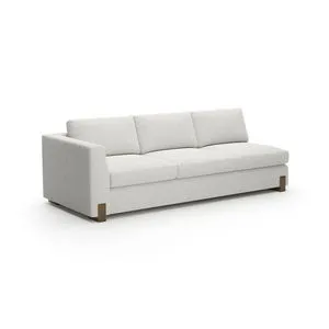 Counter Balance LAF Sofa in oatmeal melange fabric with rust threading and brushed gold legs, three seat cushions, left arm