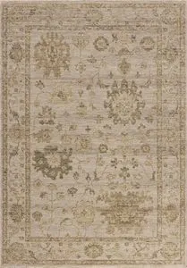 Willa Dove / Forest Rug in neutral tones with traditional Turkish motifs and a vintage-style light sand and pale sky palette