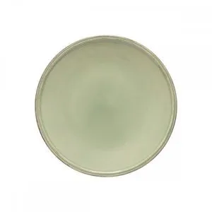 Round sage green ceramic stoneware dinner plate with a subtle speckled finish and slightly raised rim