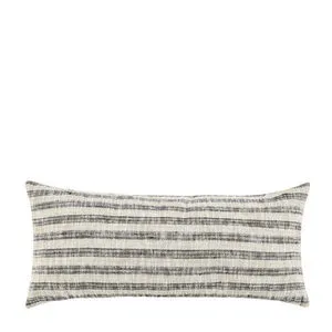 Rectangular Linna Throw Pillow with neutral-toned, horizontal woven stripes in cotton-linen blend