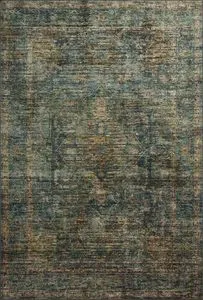 Traditional Anniston Lagoon Multi Rug with distressed tones and saturated blue, green, beige motifs