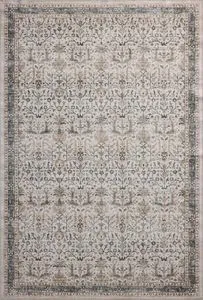 Traditional Anniston rug in ivory and stone tones with floral and geometric motifs and a dark decorative border