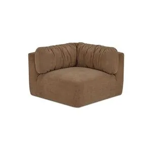 Matina Corner Chair with clean frame, sculptural curved back and plush oversized chenille cushion in brown