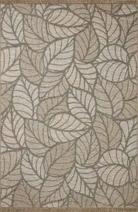 11'4" x 15' indoor/outdoor rug with natural beige leaf pattern and fringed edges