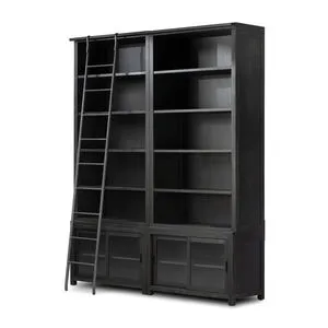 Product Image 1 for Admont Worn Black Veneer Traditional Double Bookcase with Ladder from Four Hands