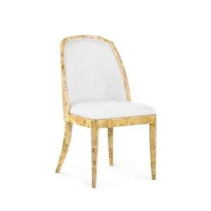 Ophelia Side Chair with luxurious burl wood frame and white upholstered seat and curved backrest