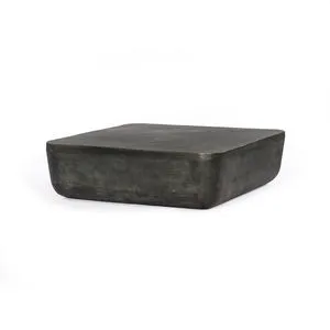 Basil Square 48-inch aluminum coffee table with aged grey finish, rounded edges, sleek low profile