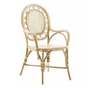 Romantica Rattan Chair with rounded backrest featuring woven diamond pattern, natural light rattan, and curved armrests