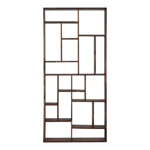 Large decorative shelf with multiple rectangular compartments in solid walnut wood