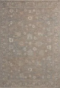 Louisa Stone Multi Rug with traditional Turkish patterns in pale blues, creams, and browns on a soft, velvety pile