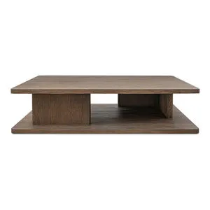 Casey Coffee Table in dark oak with solid wood, low rectangular shape and bullnose-edged pillar base