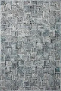 Prescott Arctic Blue Rug with tone-on-tone geometric squares in blue and gray high-low pile pattern