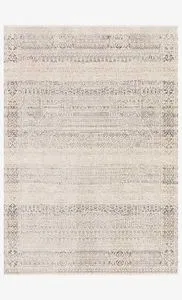 Homage Ivory Silver Rug with a distressed traditional motif in neutral tones, featuring subtle high-low texture