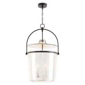 Large black bell jar pendant with antique mercury glass finish and oil rubbed bronze hardware