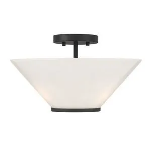 15-inch wide Blair 3-light pendant/semi-flush light with matte black metal and swirling strie glass shade