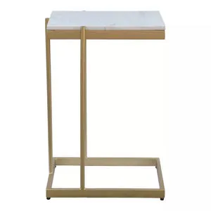 Sulu C Table with white marble top and vibrant gold-finished iron base in a traditional Victorian-inspired design.