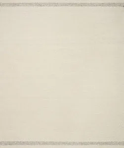Ivory Reyla rug with subtle silver herringbone border, hand-knotted with a soft, heathered texture