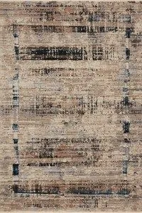 Full rectangular view showing border of loose blue and brown distressed pattern on beige background of Leigh Granite Slate...