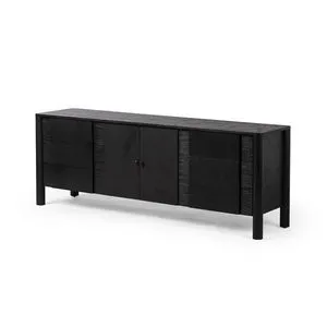 Pollard media console in brushed ebony oak veneer with six drawers and central cabinet doors