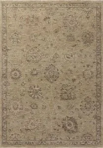 Traditional power-loomed area rug with Turkish motifs in sand and pale sky tones, vintage-style design