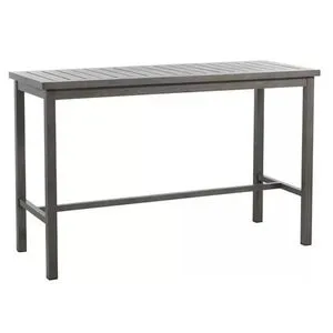 Club Aluminum Bar Table with clean lines, classic dark slatted top and sturdy square legs