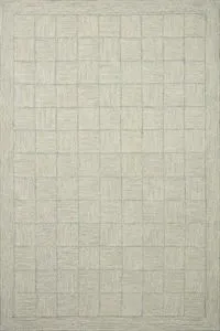 Light blue and silver modern wool rug with a diamond and grid pattern inspired by tilework