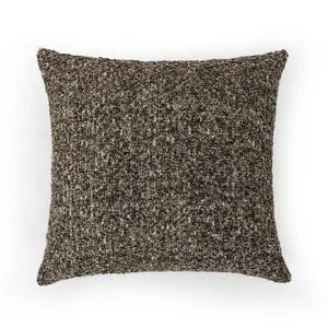 Square Callum Pillow in thick, heavy boucle fabric with speckled brown and beige tones
