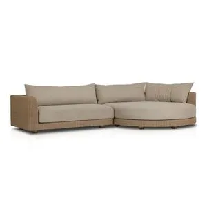 Sylvan Outdoor 2 Piece Sectional with Chaise in woven brown frame and tan cushions