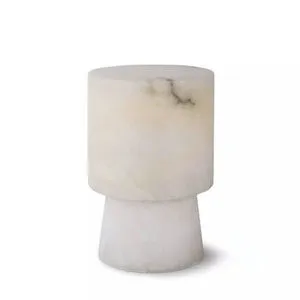 Hazel Alabaster Uplight with cylindrical alabaster shade and tapering base in light translucent stone