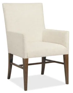 Driftwood Upholstered Arm Chair with neutral fabric seat and back, rustic burnished wood frame in Worn Saddle finish
