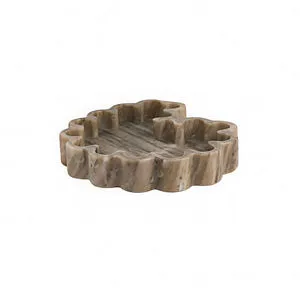 Organic shaped ribbed marble tray in brown with fluid sculptural edges and textured surface