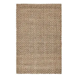 Rectangular handwoven jute rug with a classic chevron pattern in neutral natural tones