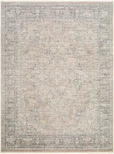 Maria Brown/Ivory Elena vintage style rug with a faded floral medallion pattern in cool brown and ivory tones