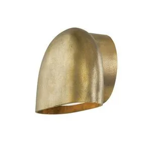 Diggs LED wall sconce in brass with curved, asymmetrical shade and warm metallic texture
