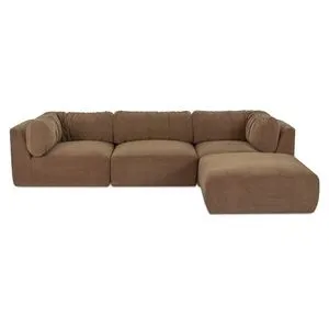 Matina Lounge Modular Sectional in plush brown chenille with oversized cushioned seats and rounded edges
