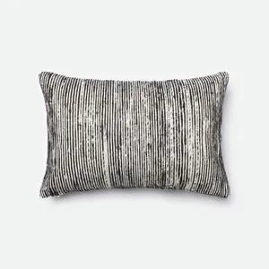 Rectangular Meghan pillow with vertical black and white striped textured fabric