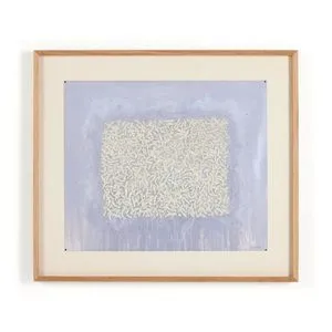 abstract painting The Way Of The Shepherd No. 1 with textured cream squiggles on a muted lavender background, framed in na...