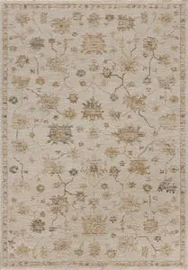 Willa Bone / Multi traditional power-loomed area rug with vintage Turkish motifs in neutral sand and pale sky tones