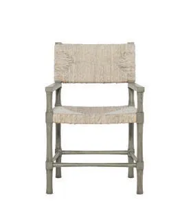 Front view showing square armrests and detailed woven backrest on Palma arm chair
