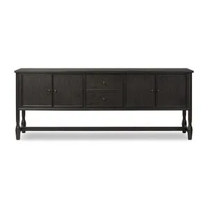 Dark wood Bari Sideboard with two center drawers, two pairs of doors, rounded molding and turned legs