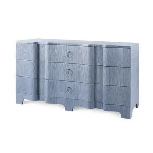 Bardot Extra Large 9-Drawer Dresser with sweeping serpentine curves and rippling wave drawer fronts in blue textured finish