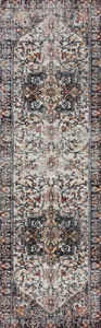 Runner size Samra Ivory / Denim Rug with elongated medallion pattern in ivory and denim blue